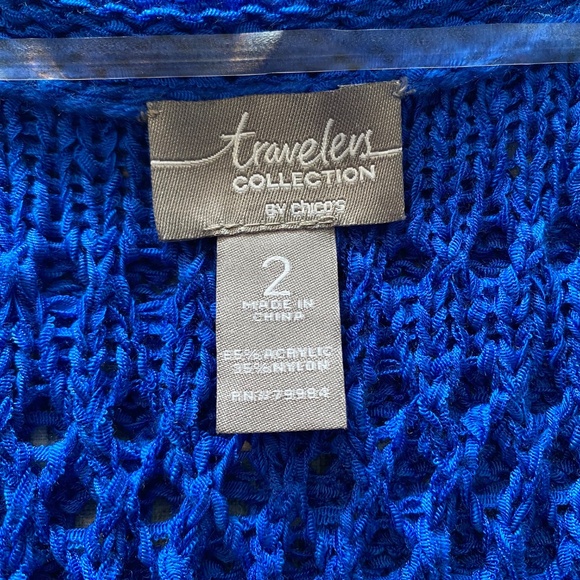 BUY 2 ITEMS & GET 1 FREE: Chico’s Travelers Blue Knit Fringe Cardigan Sz 12 - Picture 6 of 8